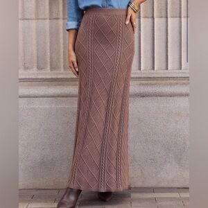 VICI Amberlee Cable Knit Maxi Skirt Sweater Skirt Brown Long Longline Size Small
